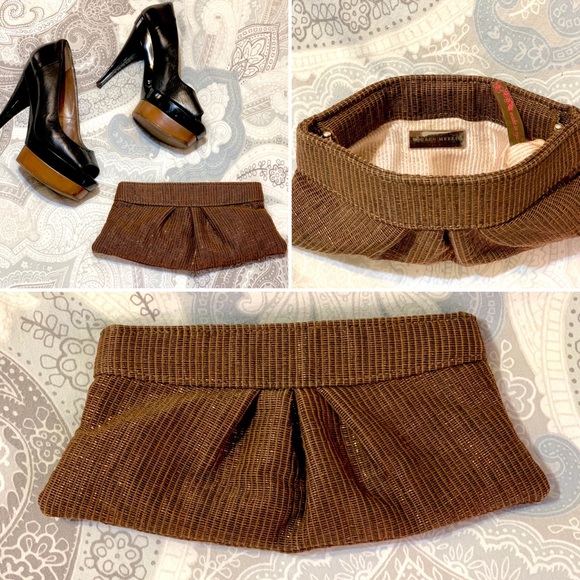 Lauren Merkin Woven Raffia Clutch Brown Gold - Picture 3 of 7